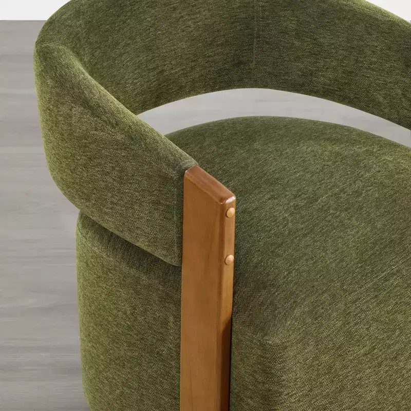 Spruce&Spring Upholstered Dining Chair with Wood Armrests & Hidden Wheels