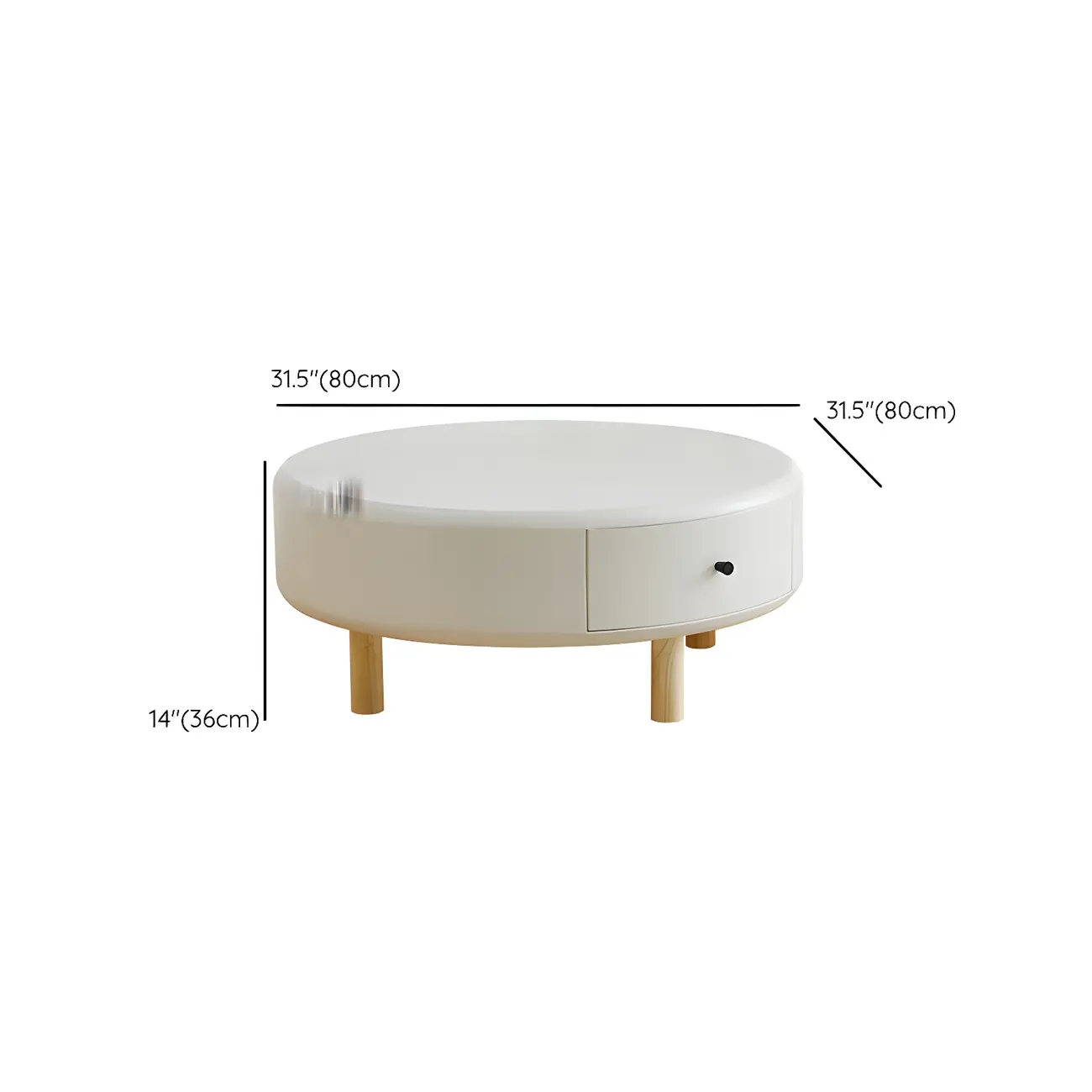 White Round Elegant Modern Wood Drawer Coffee Table