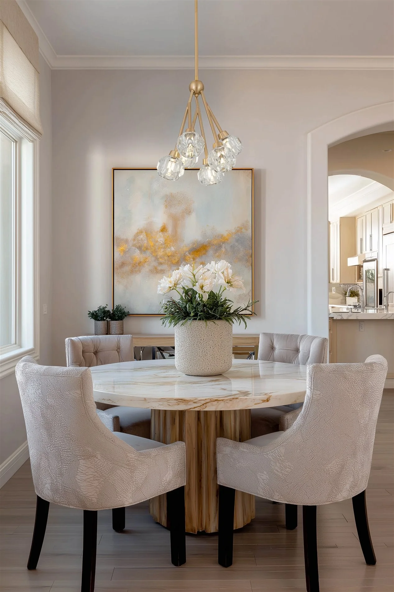 Kira Home Jewel 16 6-Light Modern Crystal Pendant Chandelier, Adjustable Hanging Height, Cool Brass Finish