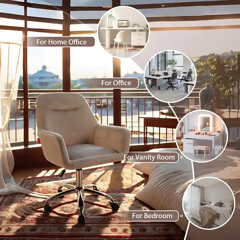 VANITII Accent Chair Swivel Vanity Chair Office Desk Chair With Wheels Modern Height Adjustable Pink/Grey/White