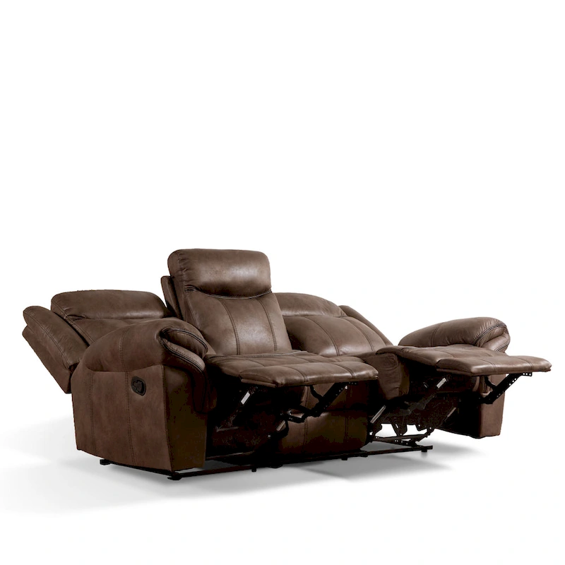 Verne Brown Manual Microsuede Reclining Sofa with Flip Down Cup Holders