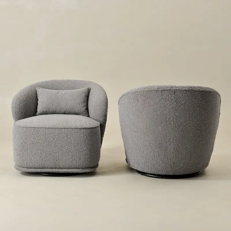 KINWELL 33 W Sherpa Boucle Upholstered Accent Swivel Chair (Set of 2)
