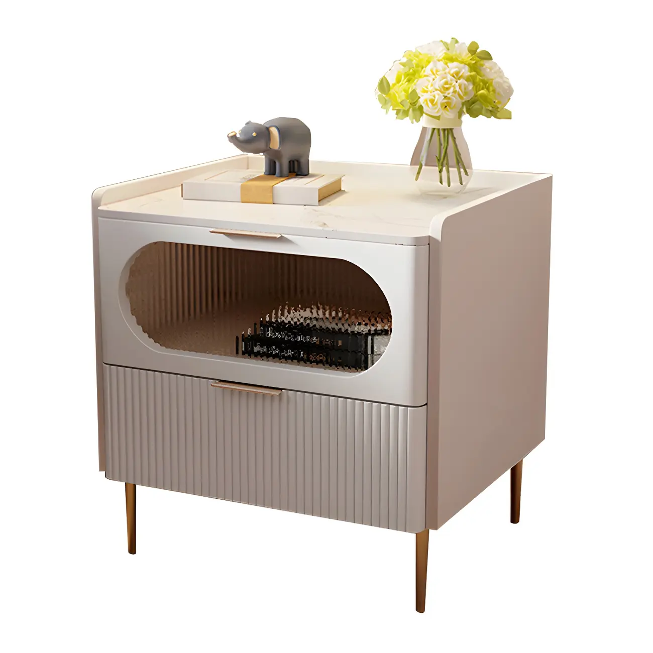 Simplistic White Wooden Bedside Table with Storage Drawers