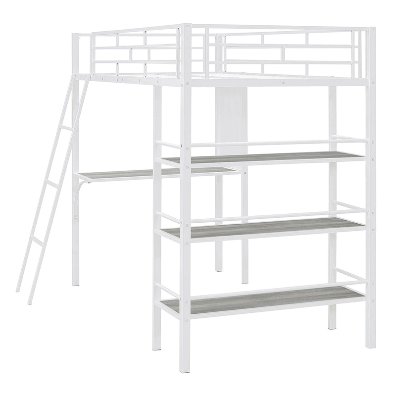 Twin Metal Loft Bed with Built-in Desk