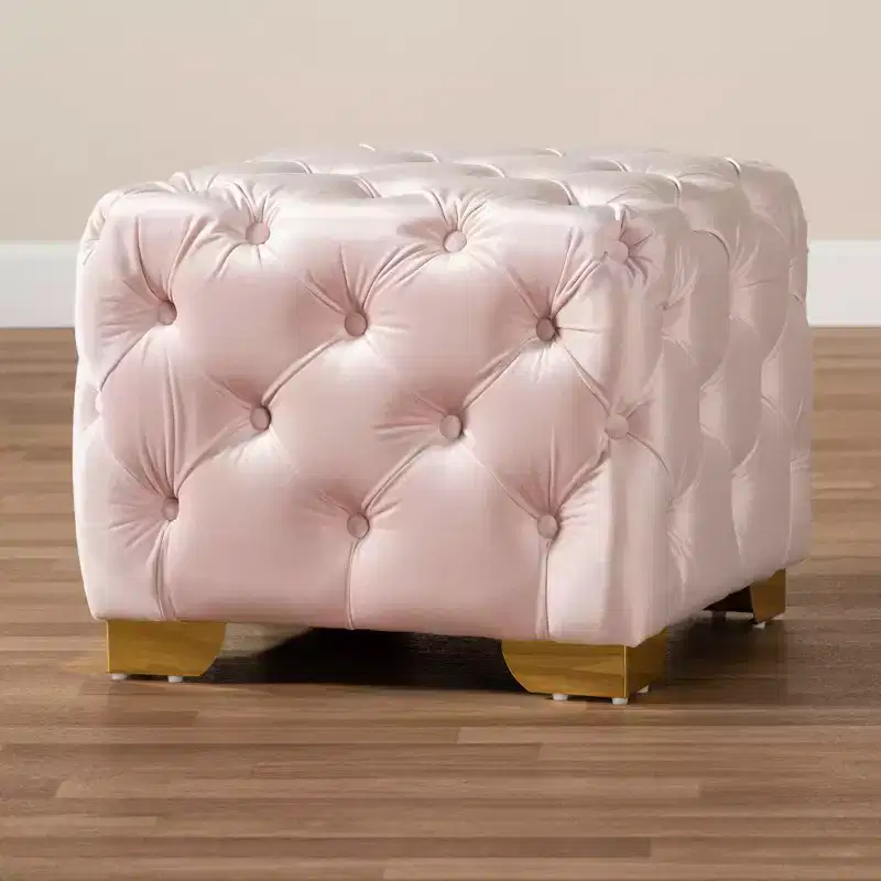 Baxton Studio Avara Velvet Finished Button Tufted Ottoman Pink