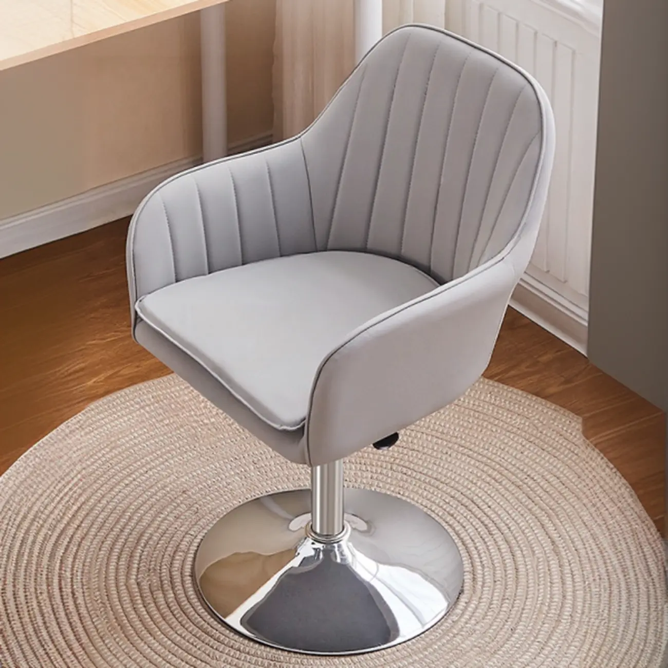 Sleek Grey Leather Swivel Office Chair