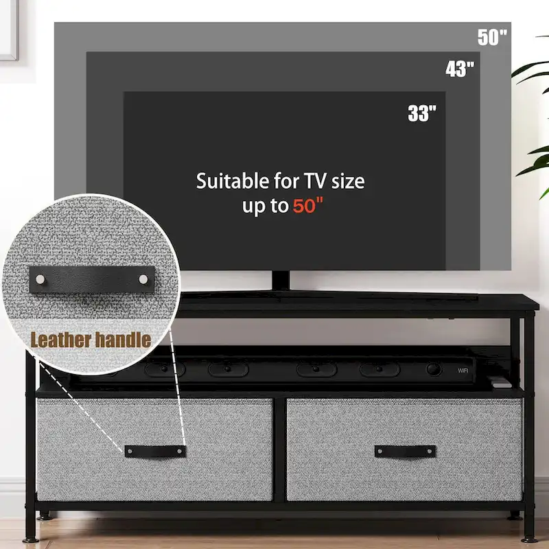 TV Stand with 3 Fabric Drawers & Open Shelves, Fits 55