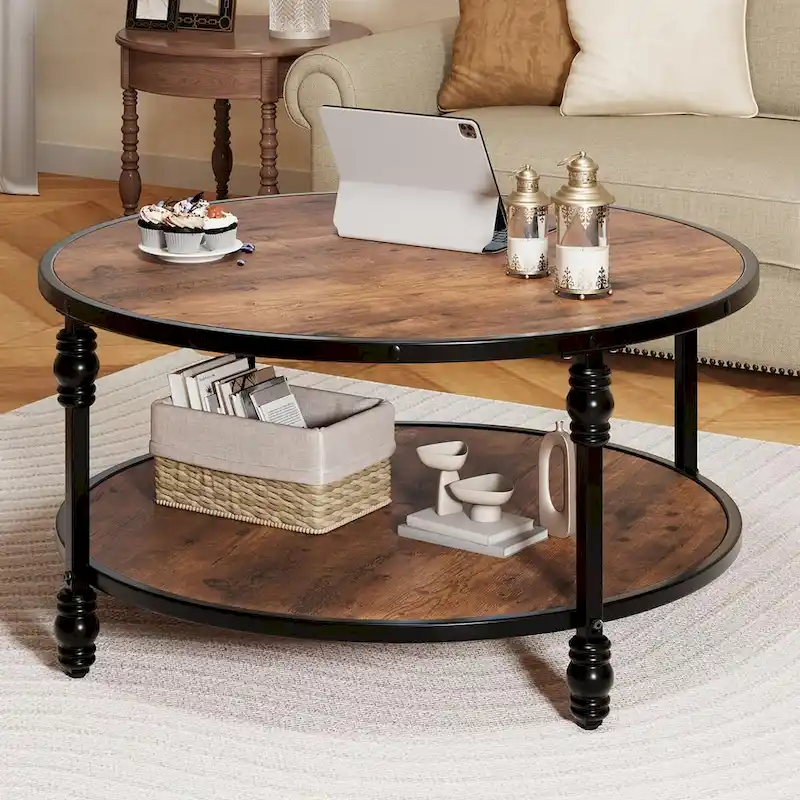 Round Coffee Table Living Room 2-Tier