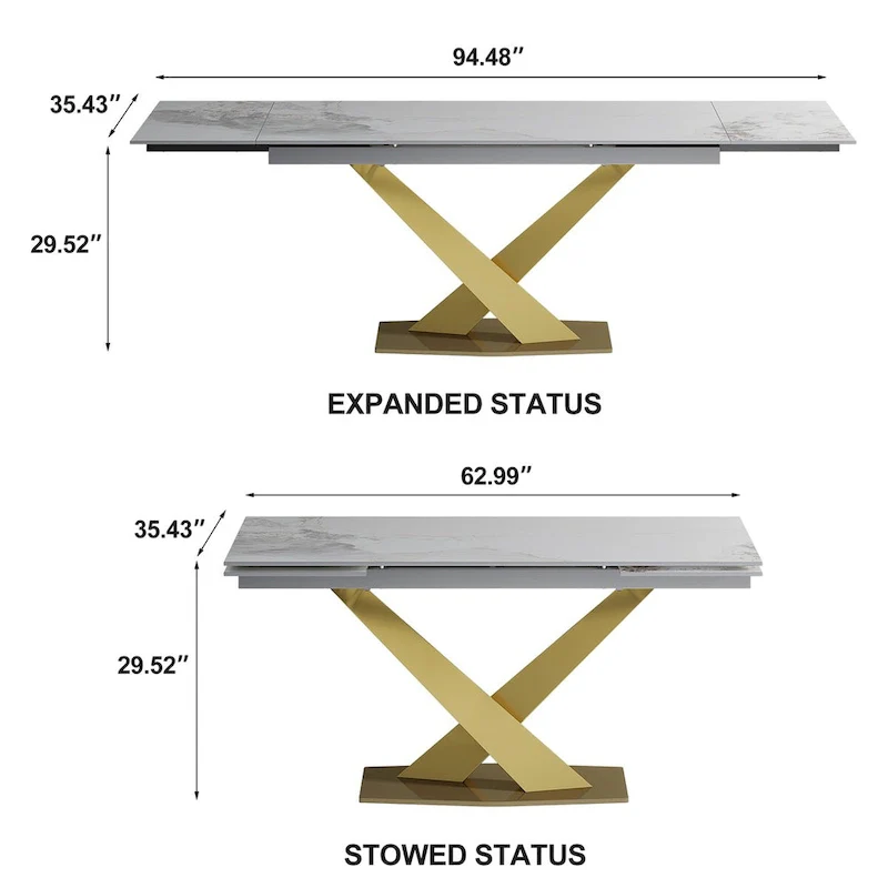 9-Piece Extendable Sintered Stone Dining Set with 8 Fabric Chairs - 94.48