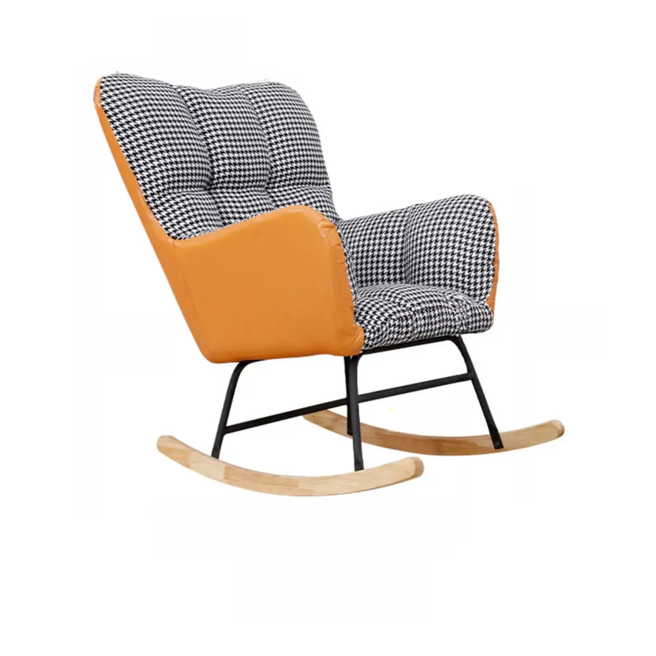 Tech Cloth Upholstered Wood Rocking Chair with Recessed Arm