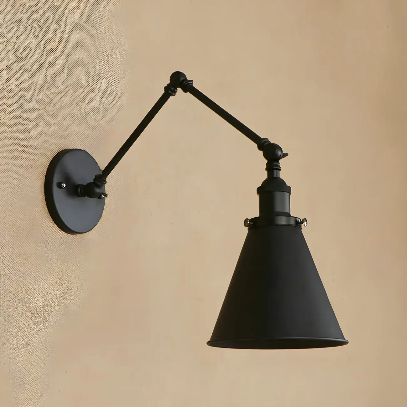Industrial Metal Cone Swing Arm Wall Light