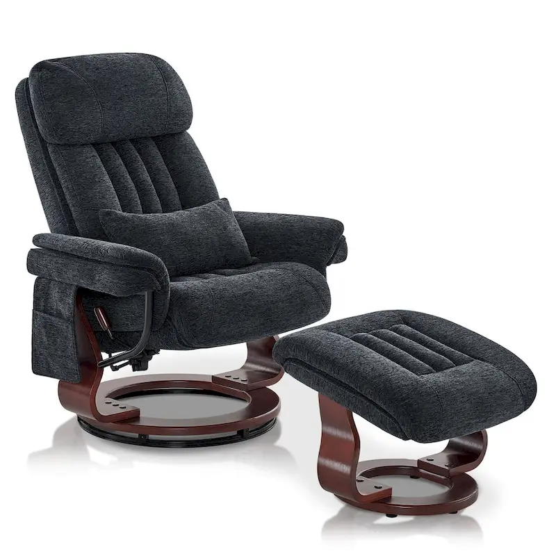 MCombo Swivel Recliner with Ottoman, Leisure Office Chair, Ergonomic Lounge chair, Chenille Fabric 4687