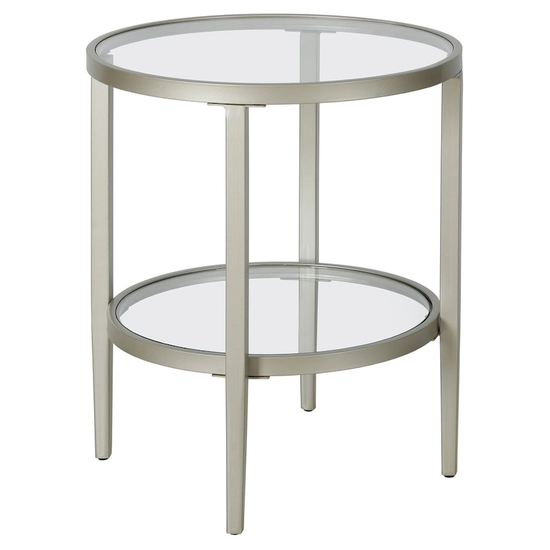 Hera 19.63 Wide Round Side Table with Clear Glass Shelf