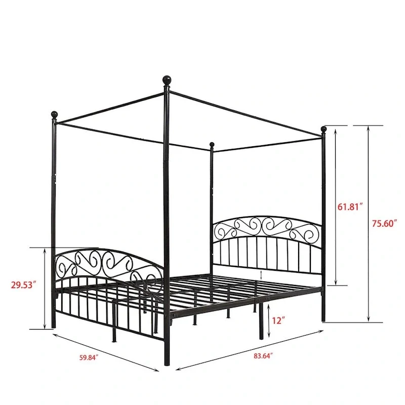 Aufank Classic Metal Canopy Bed Frame, Easy Assembly
