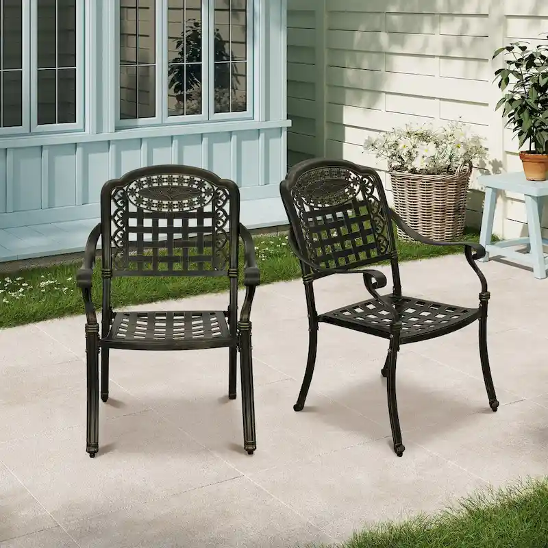Clihome Cast Aluminum Patio Dining Chairs (Set of 2)