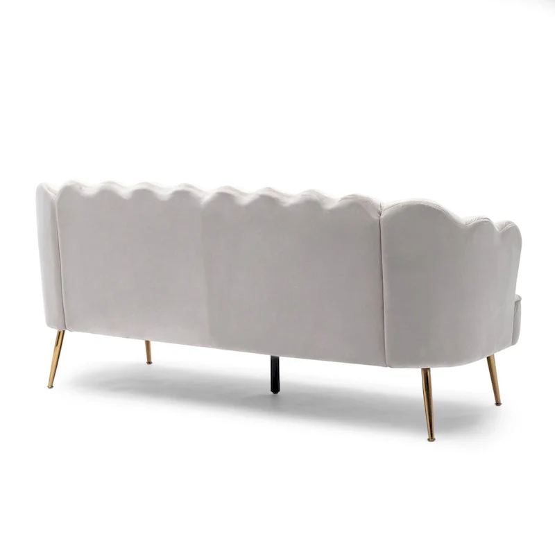 Velvet Channel Stitched 3-seater Sofa with Metal Legs