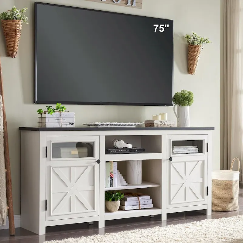 Farmhouse TV Stand for 75 Inch TV, Modern Entertainment Center