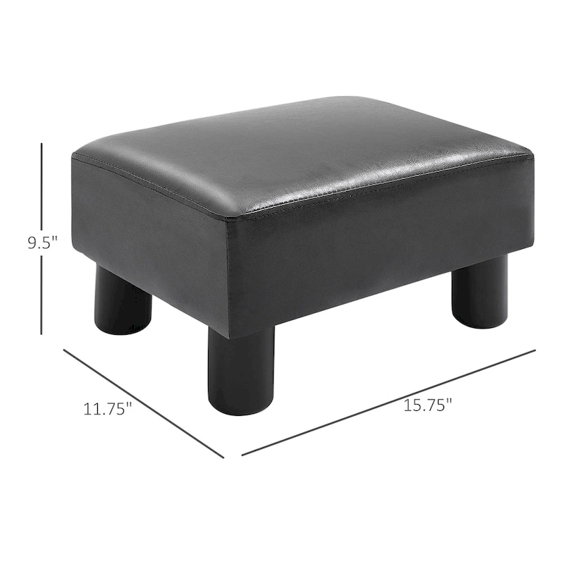 HOMCOM Modern Faux Leather Upholstered Rectangular Ottoman Footrest with Padded Foam Seat and Plastic Legs