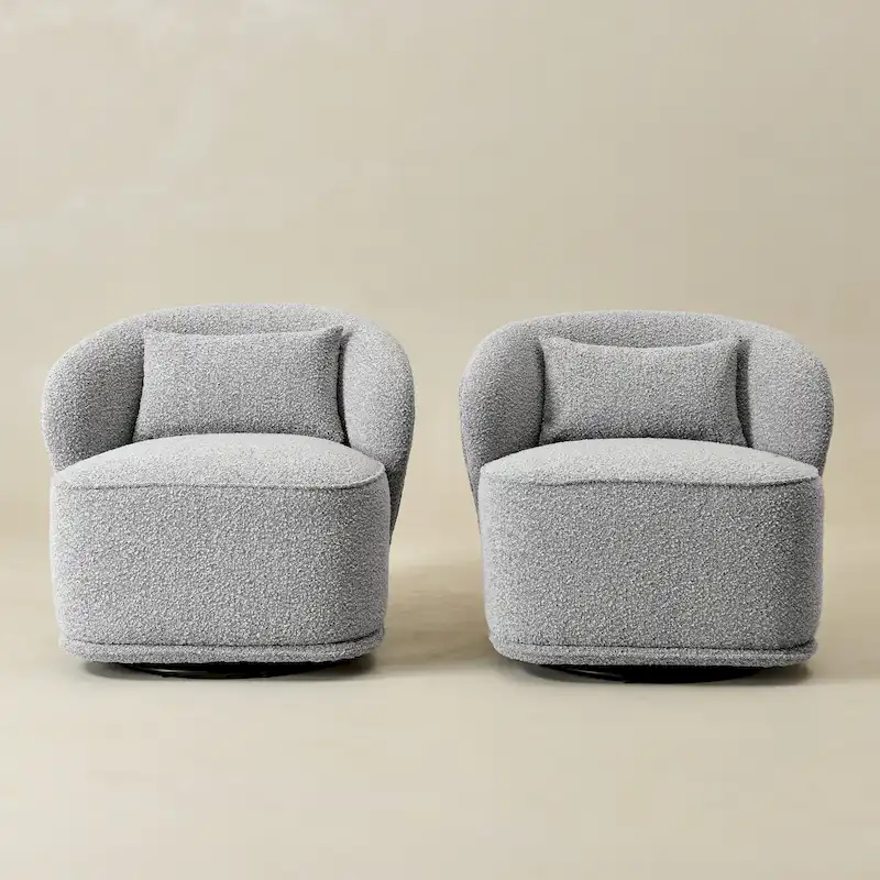 KINWELL 33 W Sherpa Boucle Upholstered Accent Swivel Chair (Set of 2)