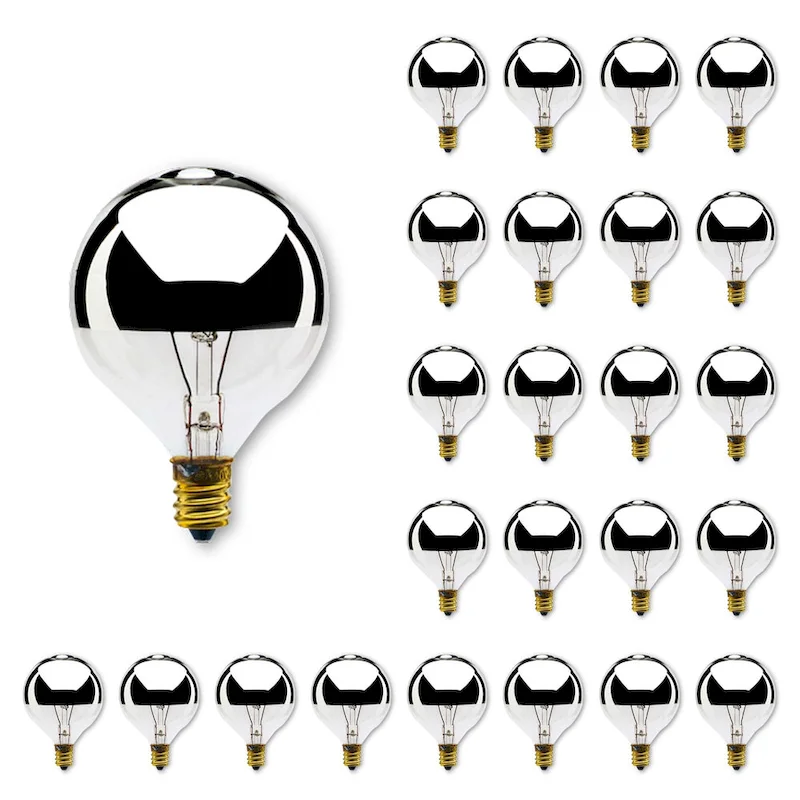 Bulbrite Pack of (25) Dimmable Half Chrome G16.5 Candelabra (E12) Incandescent Bulb