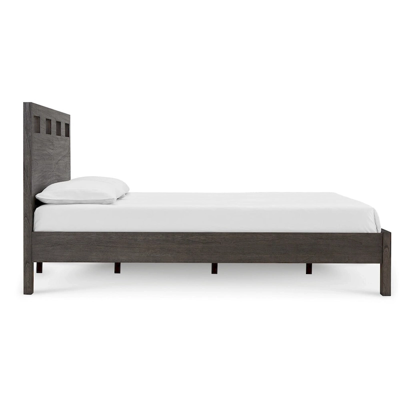 Yee Queen Bed, Gray Wood, 4 Side Drawers, Cut Out Headboard Design