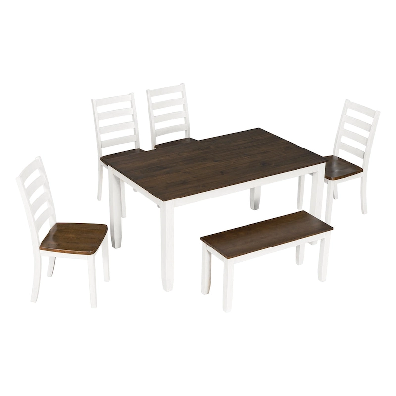 Rustic Style 6-Piece Dining Room Table Set with 4 Upholstered Chairs & a Bench