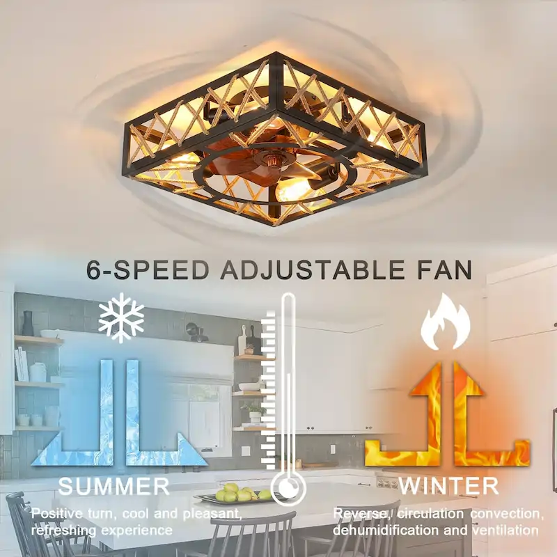 Oaks Aura 18in.Modern Industrial Low Profile Ceiling Fan with Light, Black Farmhouse Flush Mount Remote Control Ceiling Fan