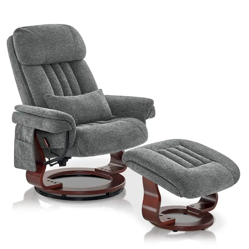 MCombo Swivel Recliner with Ottoman, Leisure Office Chair, Ergonomic Lounge chair, Chenille Fabric 4687