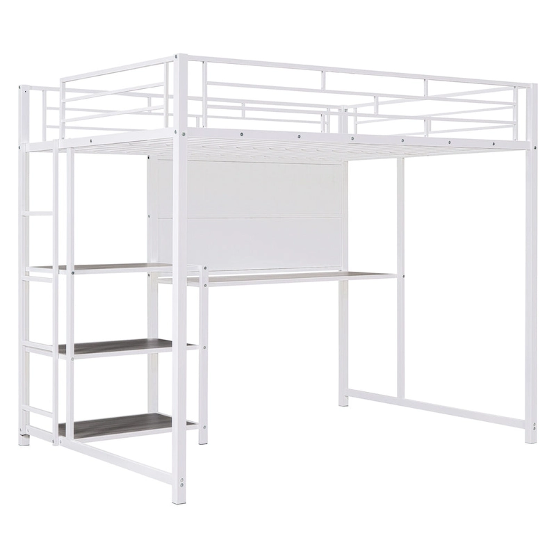 Metal Loft Bed with 3 Shelves and Ladder