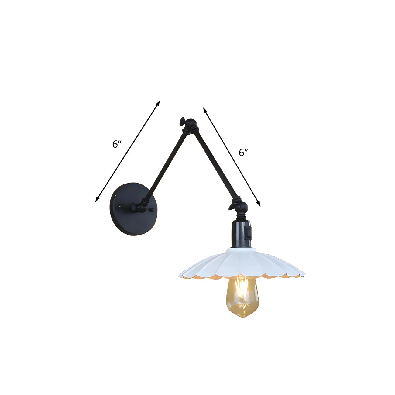 Metal Black Swing Arm Wall Light with Scalloped Shade