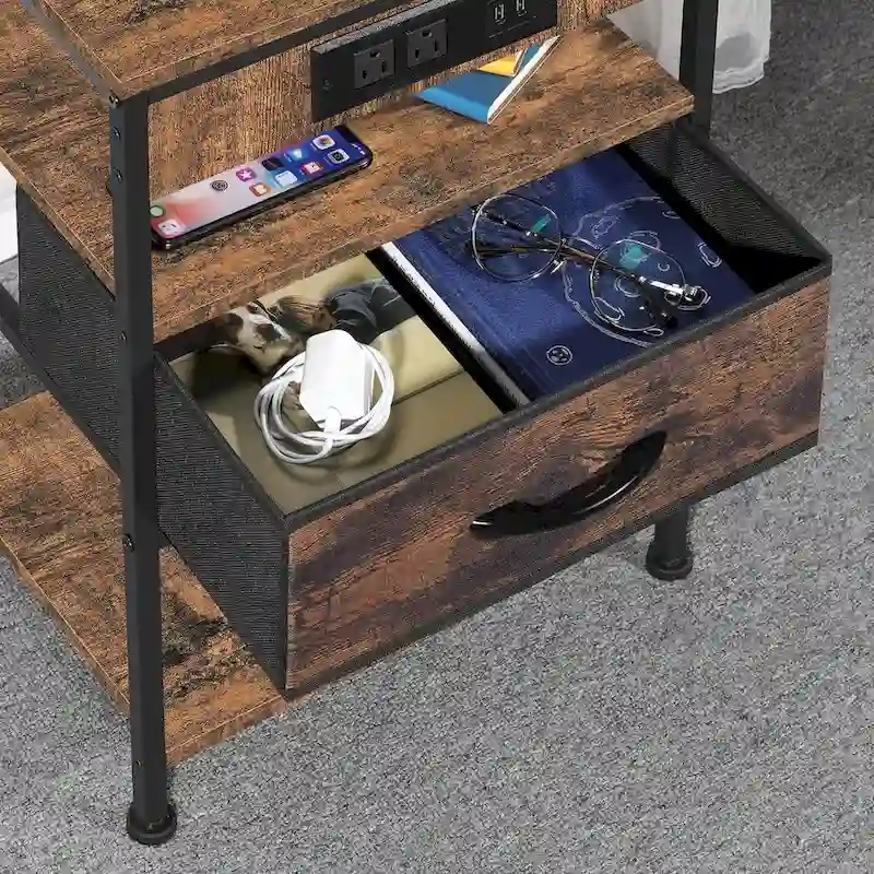 Nightstand with Charging Station with Drawer