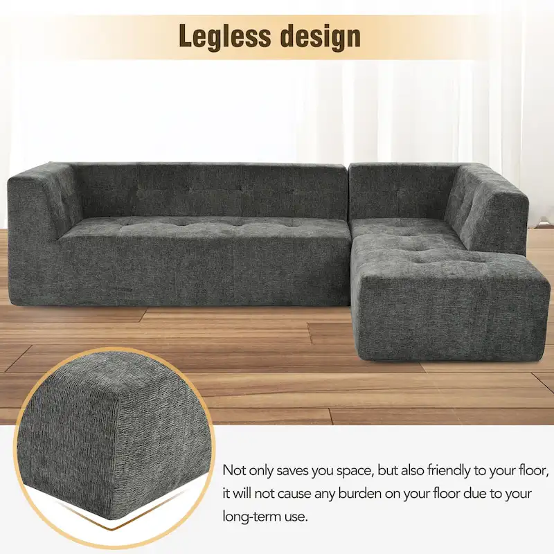 112.2 Chenille Modular L-Shaped Sofa Bed with Free Combination Design and No-Assembly Required