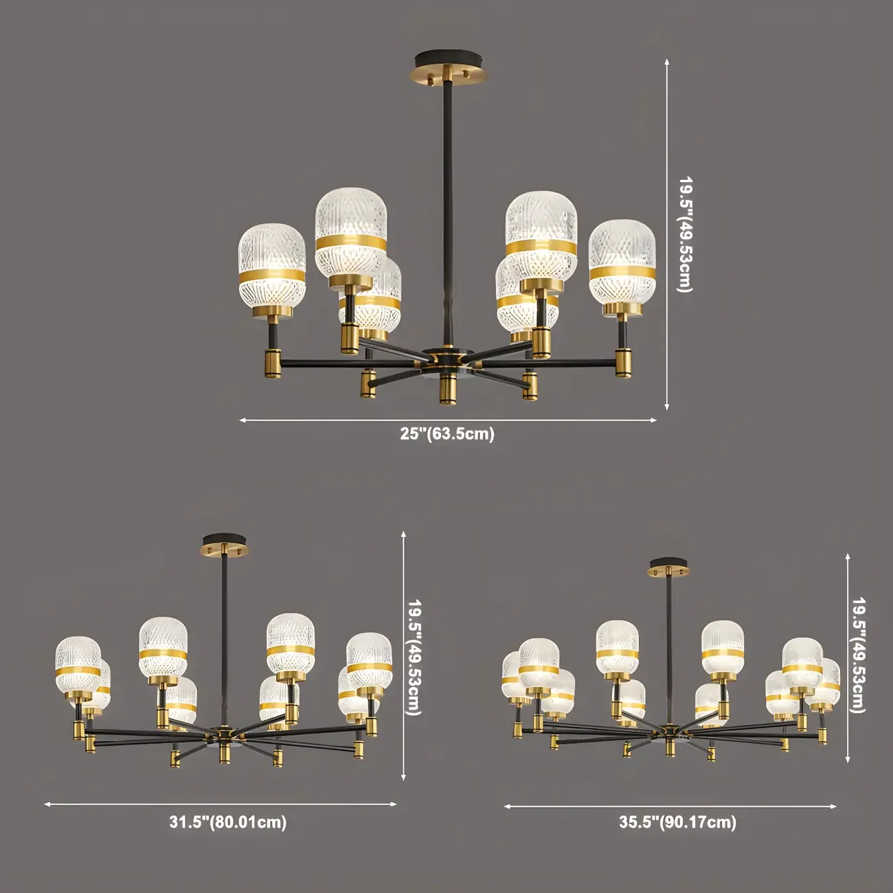 Modern Black Gold Prismatic Glass Sputnik Chandelier