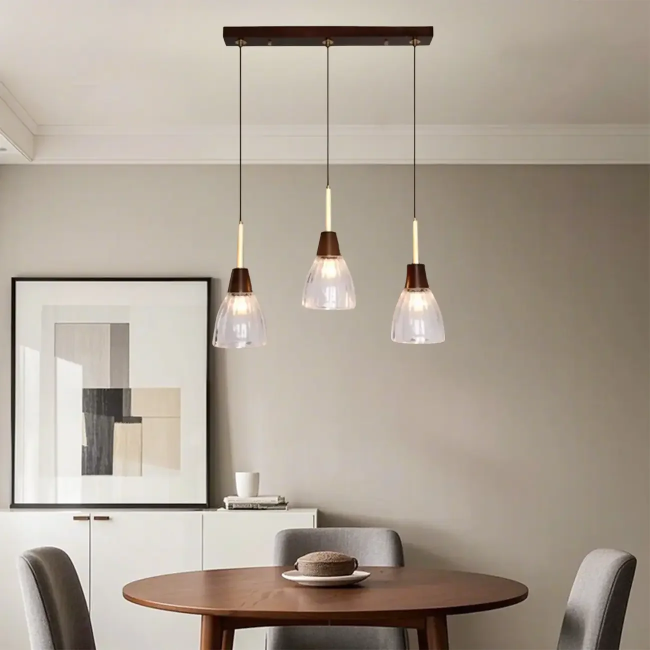 Modern Glass Dome Island Pendant Light in Walnut