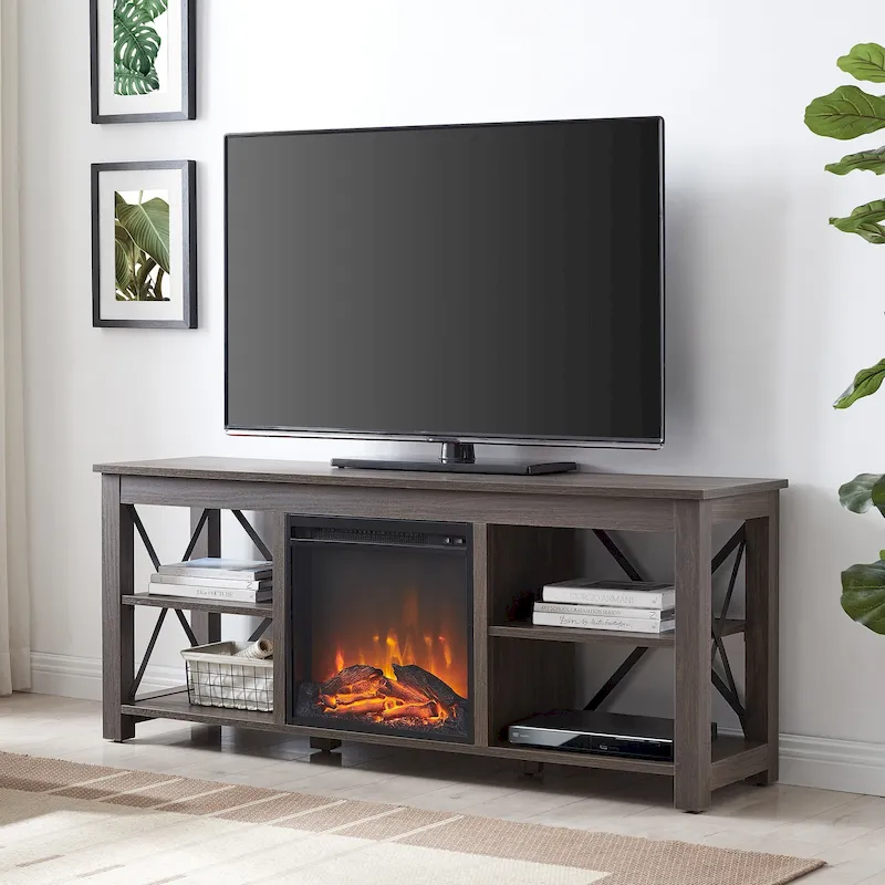 Sawyer TV Stand with Log Fireplace Insert