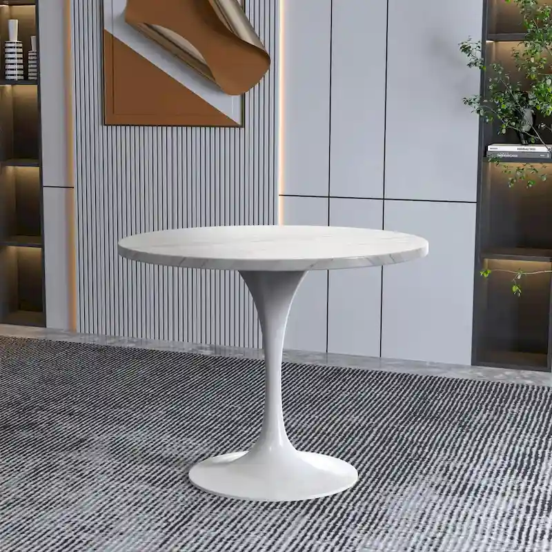 Verve Dining Table with a 36  Round Tabletop in White Steel Pedestal