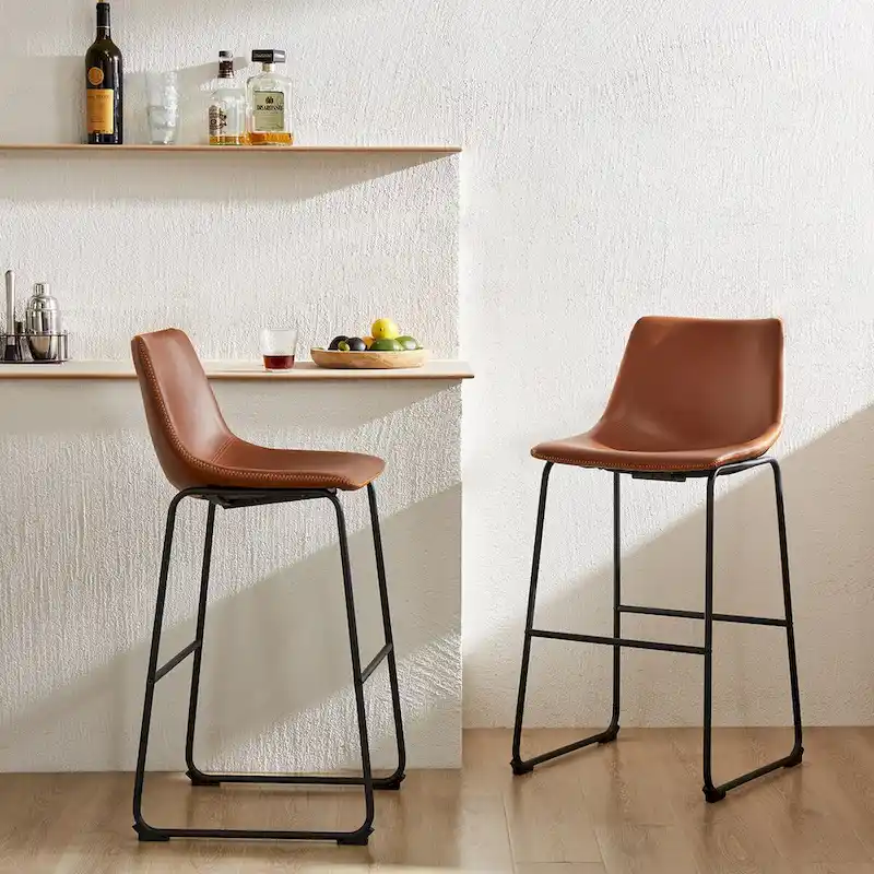 Counter Height Bar Stools Set of 2 with Faux Leather Seat