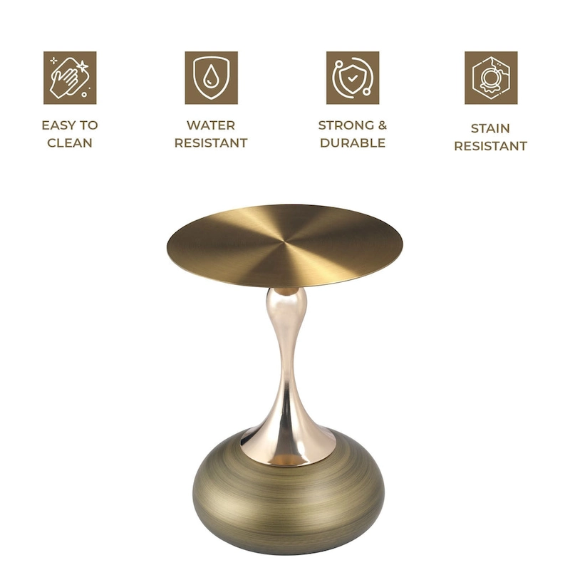 Savoy 18-Inch Round Side Table in Gold Stainless-Steel End Table with a Round Pedestal base