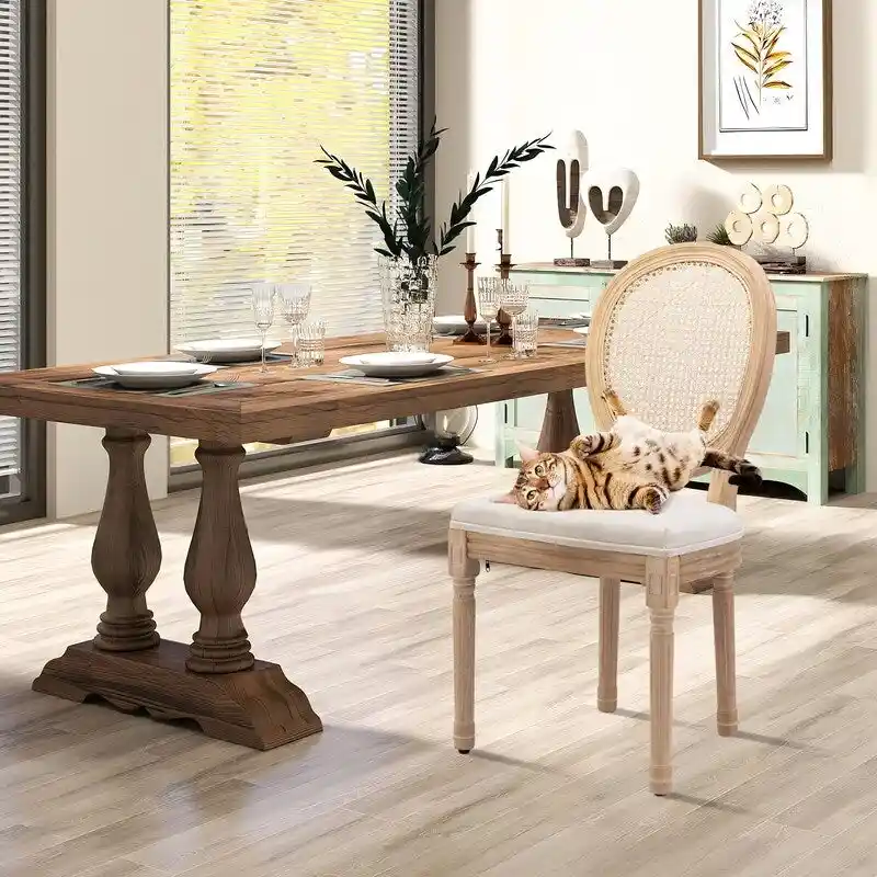 French Chair Dining Chair Solid Wood with Nailhead Trim Set of 2