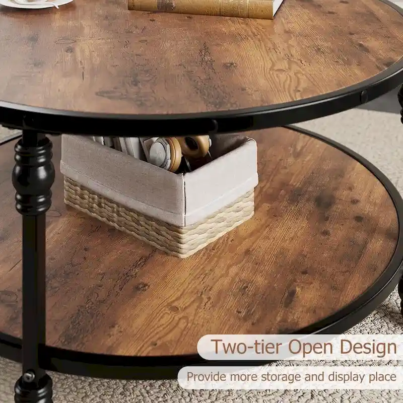 Round Coffee Table Living Room 2-Tier