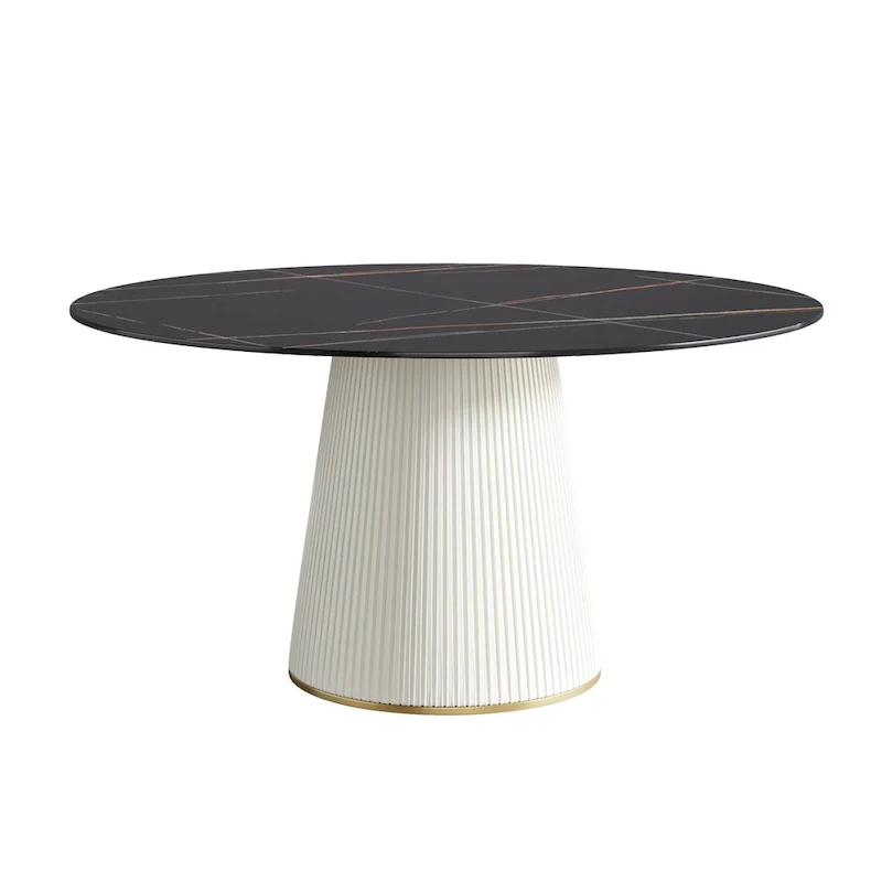 Round PU Pedestal Dining Table Faux Marble Dining Table