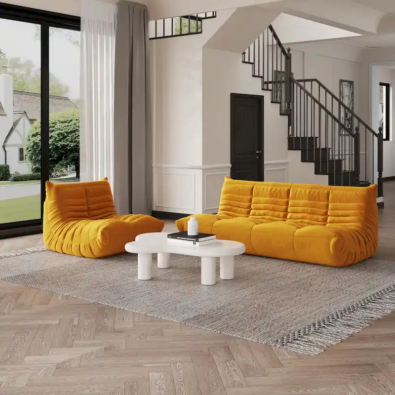 Modern Bean Bag Chair, Teddy Fabric Lounger Chair Lazy Sofa Set