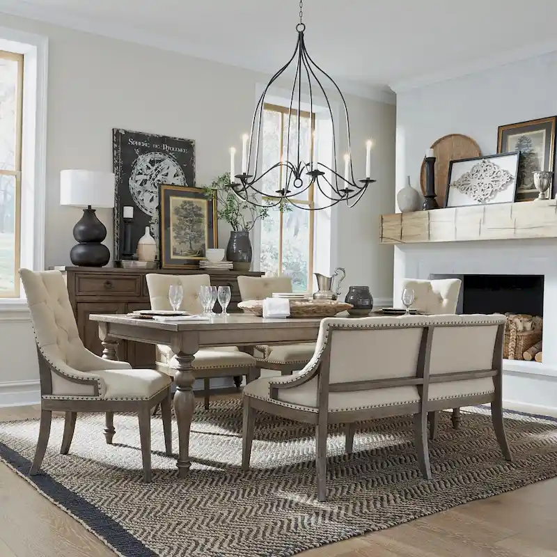 Americana Farmhouse Dusty Taupe Rectangular Table Set with Dining Chairs Various Options