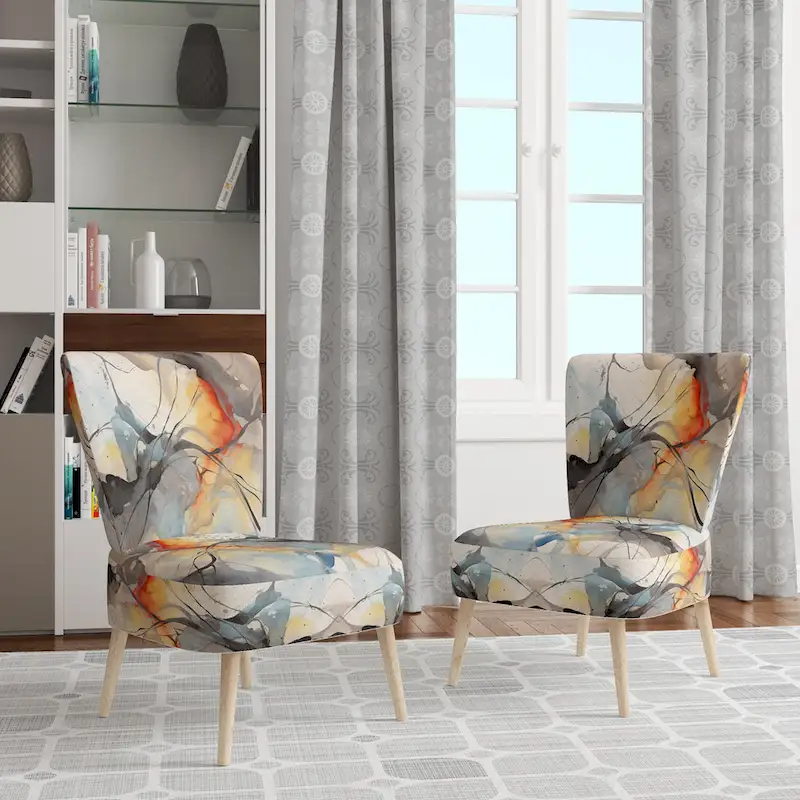 Designart Marble Serenity Colorful Gray Watercolor Waves I Upholstered Abstract Shapes Accent Chair and Modern Arm Chair