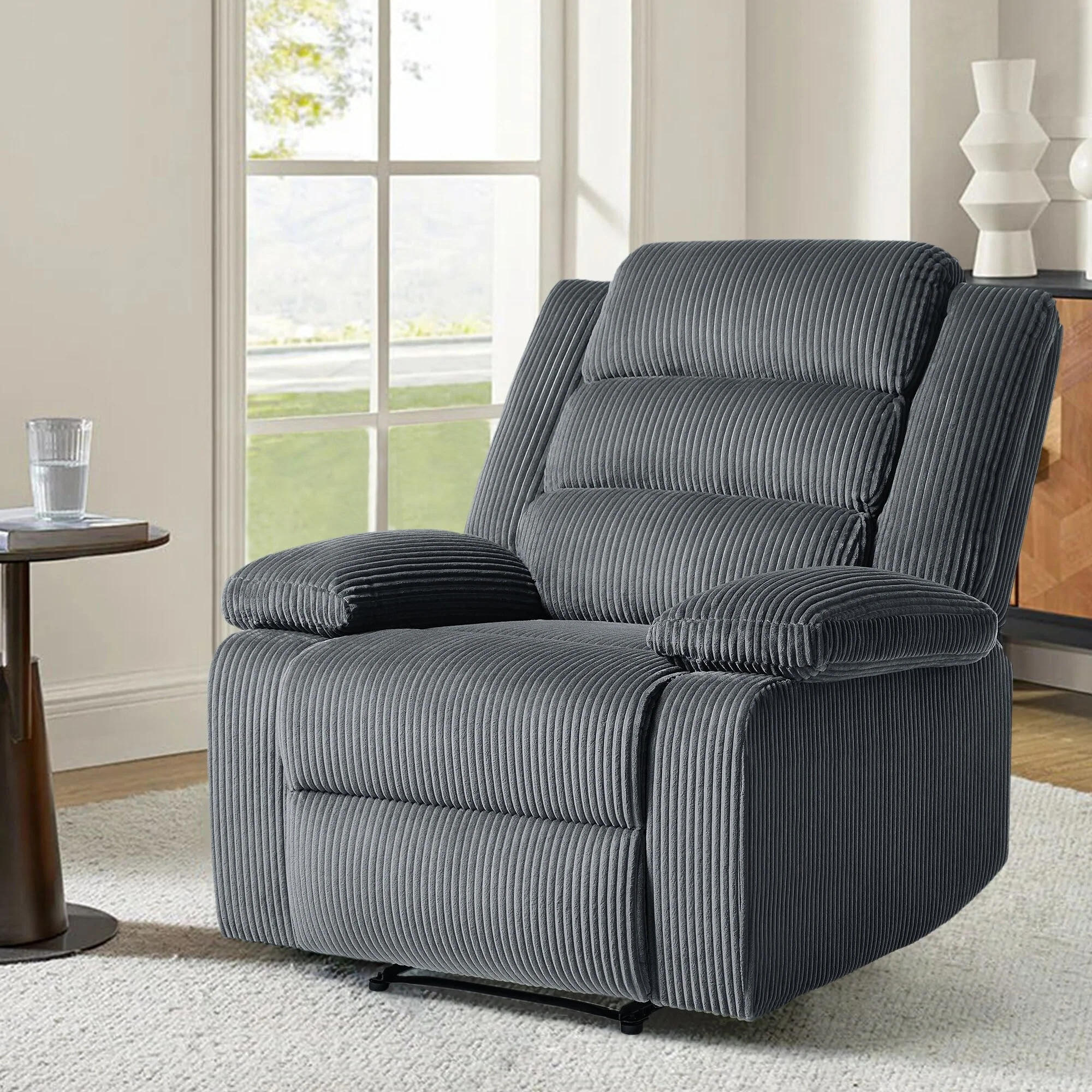 Modern Corduroy Manual Recliner Chair, Lounger Adjustable Recliners with Wide Armrest