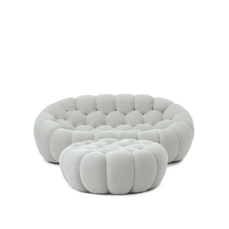 3D Honeycomb Fabric Upholstered Bubble Sofa Modern Loveseat with Ottoman