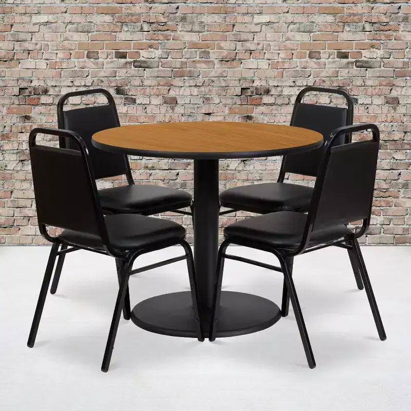 Flash Furniture 36'' Round Laminate Table Set with Round Base and 4 Trapezoidal Back Banquet Chairs