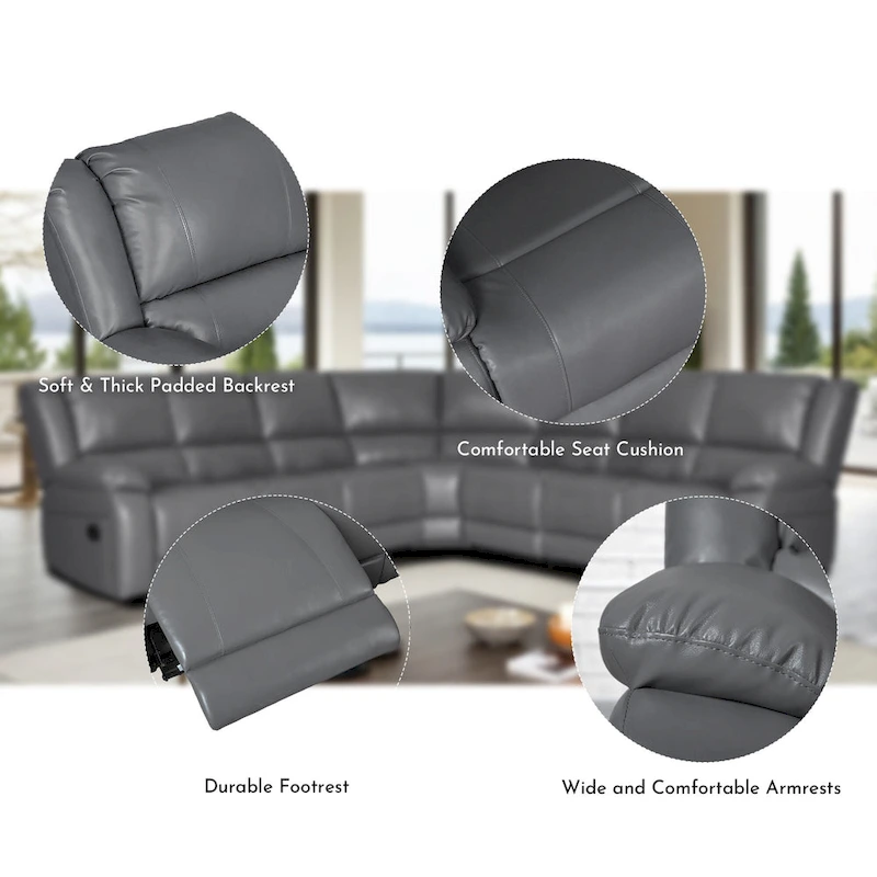 129 W 7-Seat Faux Leather Manual Recliner Large Sectional Reclining Sofa