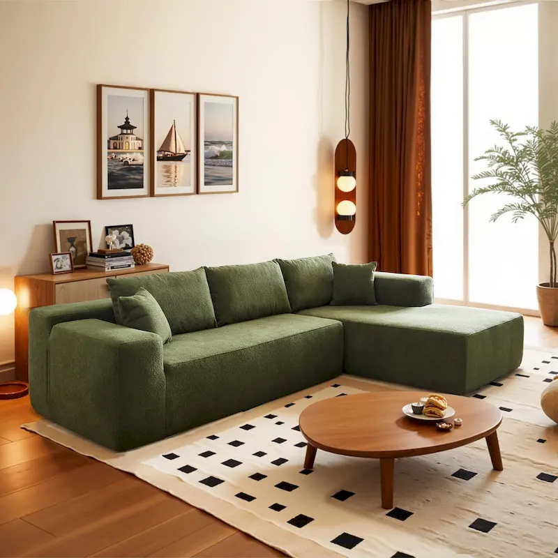 Modern Upholstery Chaise Sofa with Pillows for Living Room