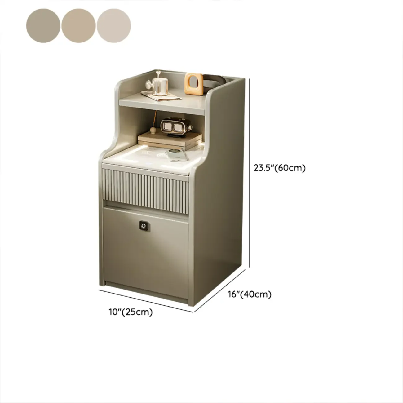 Smart Versatile White Wood Nightstand with Fingerprint Lock